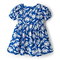 Babyhug Cotton Woven Half Sleeves Floral Printed Frock - Blue