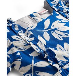 Babyhug Cotton Woven Half Sleeves Floral Printed Frock - Blue