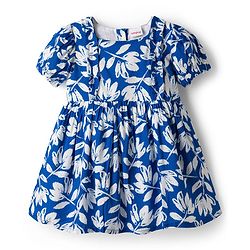 Babyhug Cotton Woven Half Sleeves Floral Printed Frock - Blue