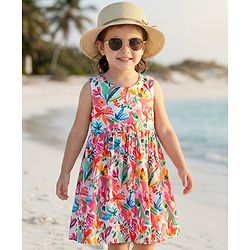 Babyhug Cotton Woven Sleeveless Floral Printed Frock - Multicolour