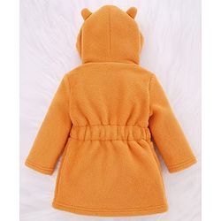 Babyhug Knit Full Sleeves Solid Hooded Bath Robe - Brown