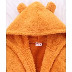 Babyhug Knit Full Sleeves Solid Hooded Bath Robe - Brown