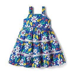 Babyhug Cotton Woven Sleeveless Frock with Floral Print - Blue