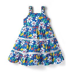 Babyhug Cotton Woven Sleeveless Frock with Floral Print - Blue