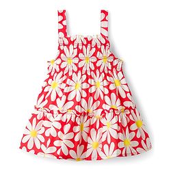 Babyhug 100% Cotton Woven Sleeveless Floral Printed Frock - Red & White
