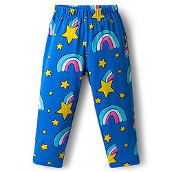 Babyhug Cotton Knit Full Sleeves Co-ord Night Suit With Rainbow Print - Blue