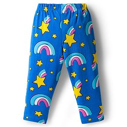 Babyhug Cotton Knit Full Sleeves Co-ord Night Suit With Rainbow Print - Blue