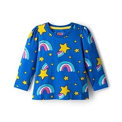 Babyhug Cotton Knit Full Sleeves Co-ord Night Suit With Rainbow Print - Blue