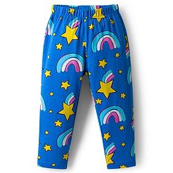 Babyhug Cotton Knit Full Sleeves Co-ord Night Suit With Rainbow Print - Blue