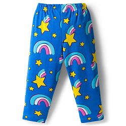 Babyhug Cotton Knit Full Sleeves Co-ord Night Suit With Rainbow Print - Blue