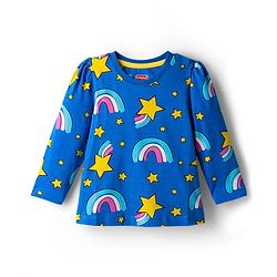 Babyhug Cotton Knit Full Sleeves Co-ord Night Suit With Rainbow Print - Blue