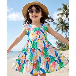 Babyhug Cotton Woven Sleeveless Frock With Floral Print - White