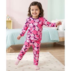 Babyhug Cotton Knit Full Sleeves T-Shirt & Pyjama Co-ord Night Suit With Seashell Print - Pink