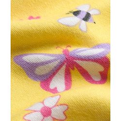 Babyhug 100% Cotton Knit Frill Sleeves Onesie With Floral Print & Headband - Yellow