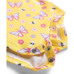 Babyhug 100% Cotton Knit Frill Sleeves Onesie With Floral Print & Headband - Yellow