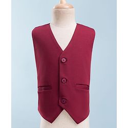 Babyhug Knit Full Sleeves Solid 3 Piece Party Suit With Bow - Wine