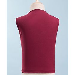 Babyhug Knit Full Sleeves Solid 3 Piece Party Suit With Bow - Wine