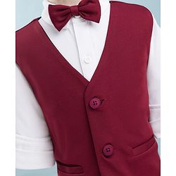 Babyhug Knit Full Sleeves Solid 3 Piece Party Suit With Bow - Wine