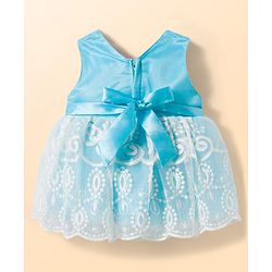 Babyhug 5 Layers With Cotton Lining Mesh Sleeveless Party Dress With Heavy Embroidery Detailing & Bow - Light Blue