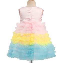 Babyhug Woven Sleeveless Mesh Party Dress With Sequinned Yoke - Multicolor