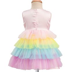 Babyhug Woven Sleeveless Mesh Party Dress With Sequinned Yoke - Multicolor