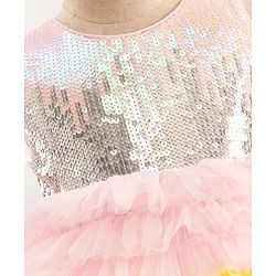 Babyhug Woven Sleeveless Mesh Party Dress With Sequinned Yoke - Multicolor
