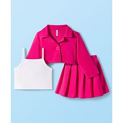 Babyhug Scuba Woven Full Sleeves Solid Jacket & Skirt With Inner Top - Dark Pink