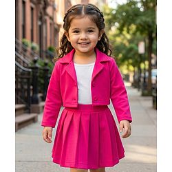 Babyhug Scuba Woven Full Sleeves Solid Jacket & Skirt With Inner Top - Dark Pink