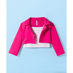 Babyhug Scuba Woven Full Sleeves Solid Jacket & Skirt With Inner Top - Dark Pink
