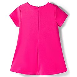 Babyhug Scuba Woven Half Sleeves Solid Party Dress With Frill Detailing & Bow Applique - Dark Pink