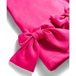 Babyhug Scuba Woven Half Sleeves Solid Party Dress With Frill Detailing & Bow Applique - Dark Pink