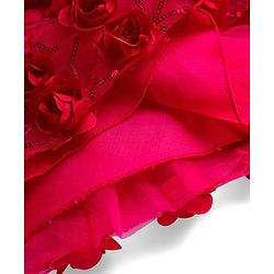 Babyhug Mesh Woven Sleeveless Party Dress With Floral Corsage & Bow Applique - Fuchsia