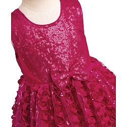 Babyhug Mesh Woven Sleeveless Party Dress With Floral Corsage & Bow Applique - Fuchsia