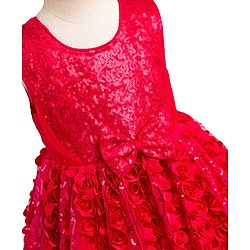 Babyhug Mesh Woven Sleeveless Party Dress With Floral Corsage & Bow Applique - Fuchsia