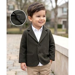 Babyhug Knit Full Sleeves Solid Color Party Blazer - Olive Green