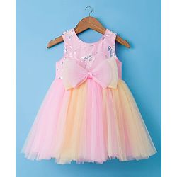 Babyhug Woven Sleeveless Party Dress with Bow Applique & Sequin Detailing - Multicolor
