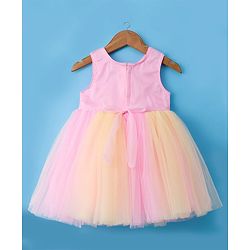 Babyhug Woven Sleeveless Party Dress with Bow Applique & Sequin Detailing - Multicolor