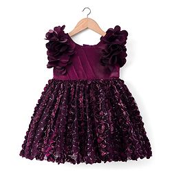 Babyhug Woven Frill Sleeves Party Dress with Corsage - Wine
