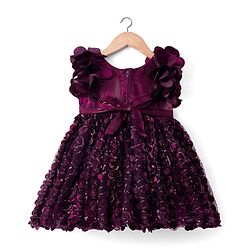 Babyhug Woven Frill Sleeves Party Dress with Corsage - Wine