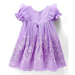 Babyhug Woven Half Puffed Sleeves Party Dress with Embroidery & Bow Applique - Lavender