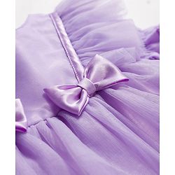 Babyhug Woven Half Puffed Sleeves Party Dress with Embroidery & Bow Applique - Lavender