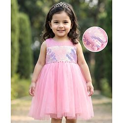 Babyhug Woven Sleeveless Party Dress with Sequin Detailing - Pink