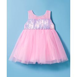 Babyhug Woven Sleeveless Party Dress with Sequin Detailing - Pink