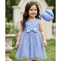 Babyhug Woven Sleeveless Swiss Dot Party Dress with Bow Applique &