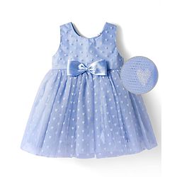 Babyhug Woven Sleeveless Swiss Dot Party Dress with Bow Applique &