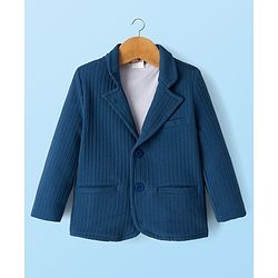 Babyhug Cotton Knit Full Sleeves Solid Party Blazer With Printed Inner Tee - Teal Blue