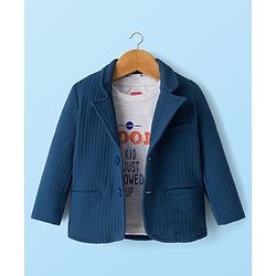 Babyhug Cotton Knit Full Sleeves Solid Party Blazer With Printed Inner Tee - Teal Blue
