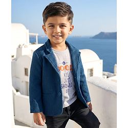 Babyhug Cotton Knit Full Sleeves Solid Party Blazer With Printed Inner Tee - Teal Blue