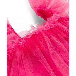 Babyhug Mesh Woven Frill Sleeves Party Dress With Glitter Print - Red