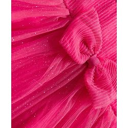 Babyhug Mesh Woven Sleeveless Party Dress With Glitter Print & Bow Applique - Red